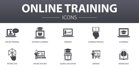 Online Training simple concept icons set. Contains such icons as Distance Learning, learning process, elearning, seminar and more, can be used for web, logo, UI/UX