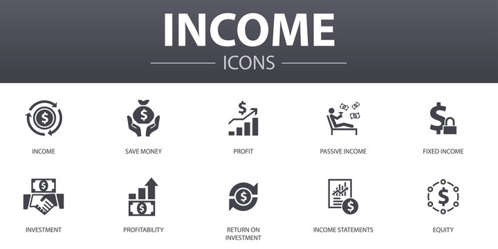 Income simple concept icons set. Contains such icons as save money, profit, investment, profitability and more, can be used for web, logo, UI/UX