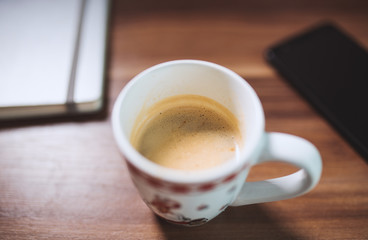 Cup of coffee on a desk