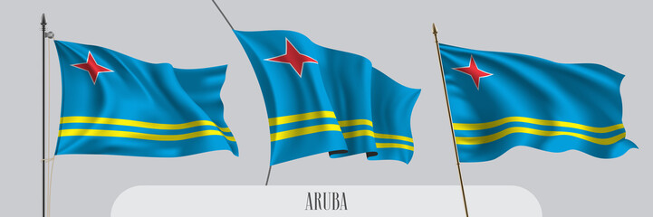 Set of Aruba waving flag on isolated background vector illustration