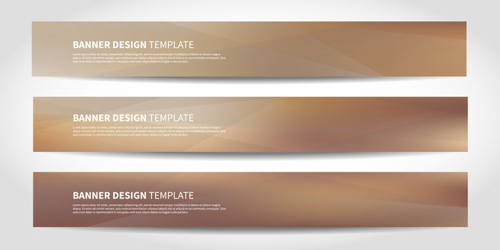 Vector banners with abstract geometric background. Website headers or footers design. Gold, bronze