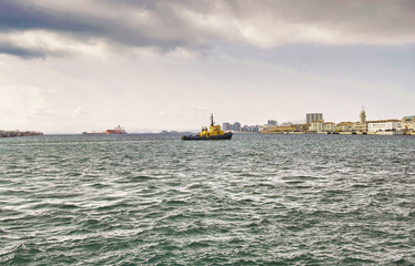 Fototapeta premium tug boat in gibraltar bay