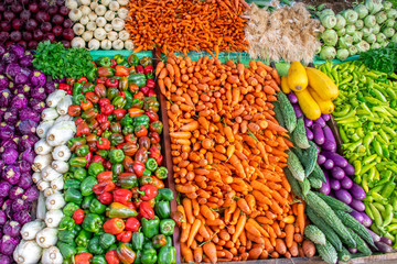 Colorful fresh organic vegetables in market