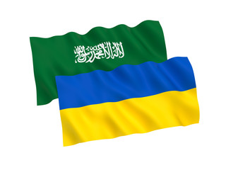 Flags of Ukraine and Saudi Arabia on a white background