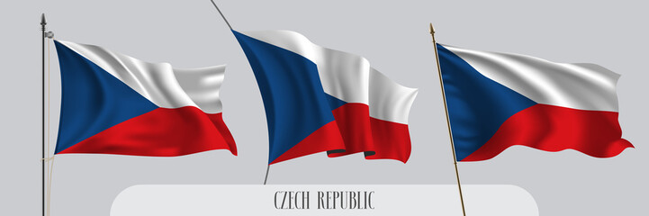 Set of Czech republic waving flag on isolated background vector illustration
