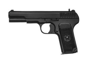 Soviet black gun isolate on white back. ussr pistol