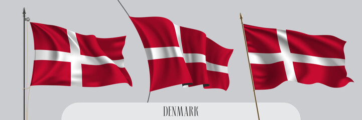 PrintSet of Denmark waving flag on isolated background vector illustration