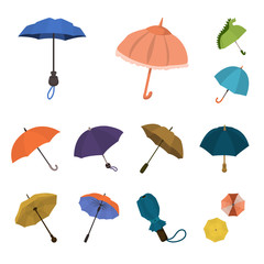 Vector design of umbrella and rain symbol. Collection of umbrella and weather stock vector illustration.