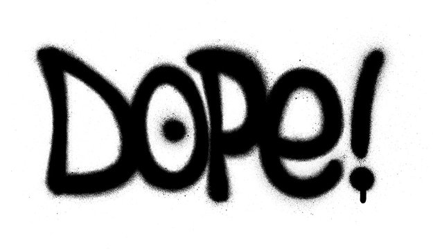 graffiti dope word sprayed in black over white