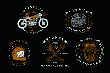 Motorcycle vector set vintage labels and icons