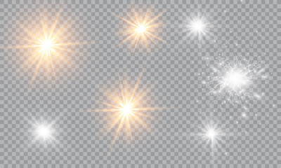 Glow light effect. Vector illustration. Christmas flash Concept. Vector illustration of abstract flare light rays. A set of stars, light and radiance, rays and brightness. Glow light effect.