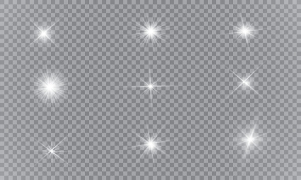 Glow light effect. Vector illustration. Christmas flash Concept. Vector illustration of abstract flare light rays. A set of stars, light and radiance, rays and brightness. Glow light effect.