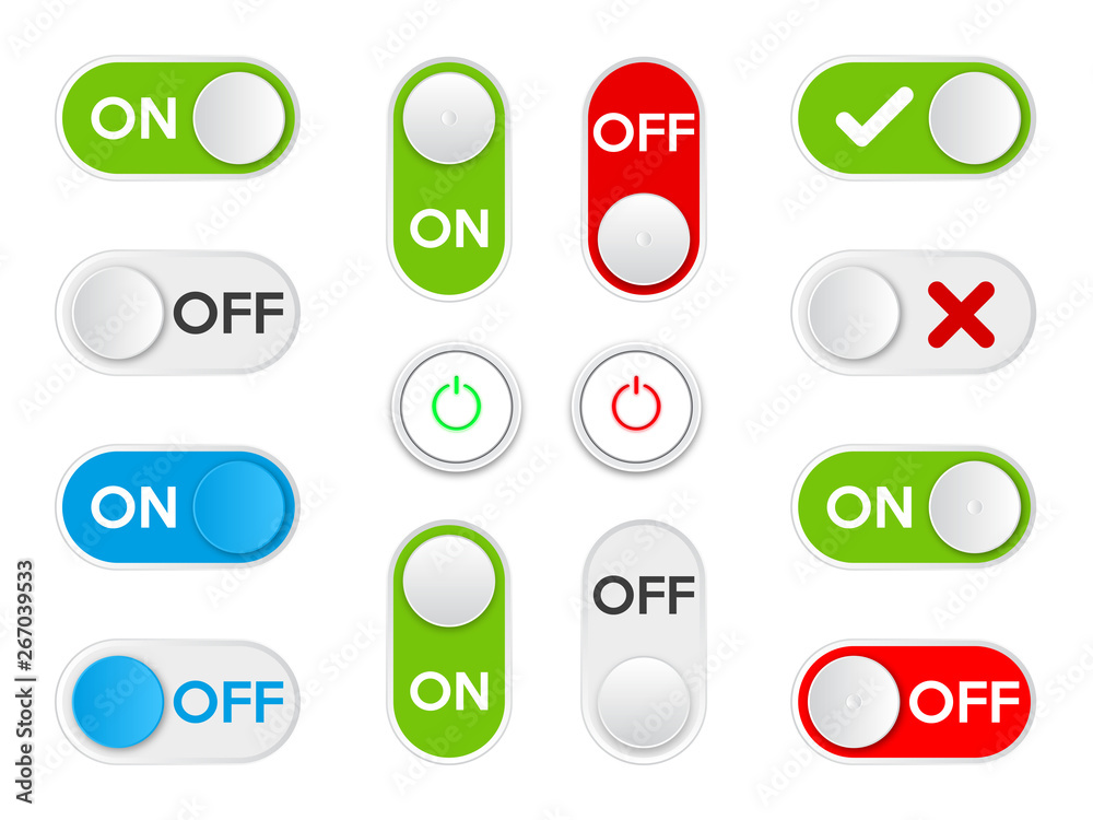 Fototapete Set Icon On and Off toggle switch button. Vector illustration.