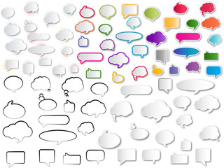 Collection blank empty white and color speech bubbles. Vector illustration.