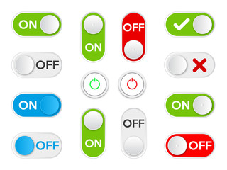 Set Icon On and Off toggle switch button. Vector illustration.