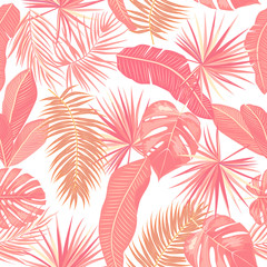 Fototapeta na wymiar Seamless pattern of tropical leaves of palm tree.