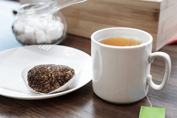 cup of tea on wooden table
