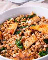 Kaszotto- polish food from buckwheat  with grilled chicken