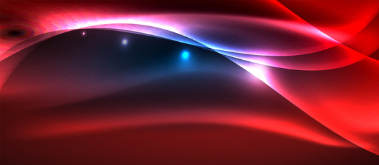 Glowing abstract wave on dark, shiny motion, magic space light. Techno abstract background