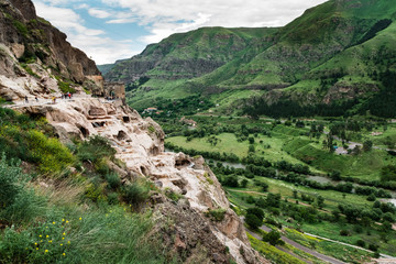 Fototapeta na wymiar Vardzia is a cave monastery site excavated from Erusheti Mountain on the left bank of the Mtkvari River, near Aspindza