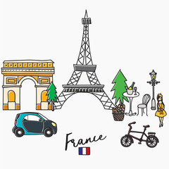 France, Landmarks, Hand drawn