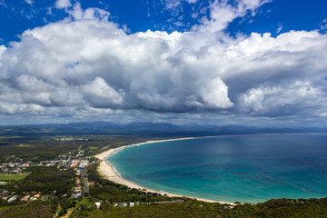 Fototapeta premium aerial view of Wategoes Beach at Byron Bay. The Photo was taken out of a Gyrocopter, Byron Bay, Queensland, Australia