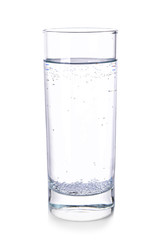Glass of fresh water on white background