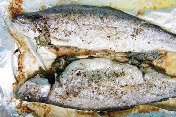 homemade tasty oven baked two trouts