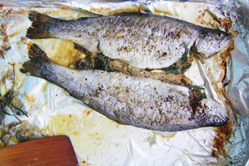 homemade tasty oven baked two trouts