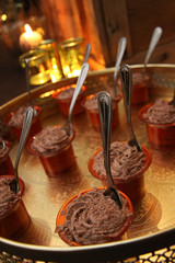 dessert platter and fireplace