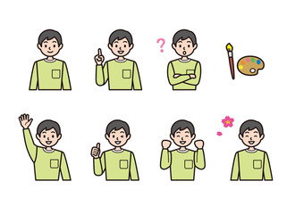 日本の子供たち ポーズ 表情 上半身 疑問 指差し 日本人 勉強 塾 学校 学習塾 男子 男の子 1A-12