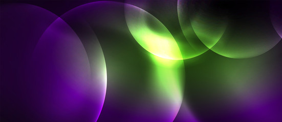 Shiny neon color light with circles abstract background