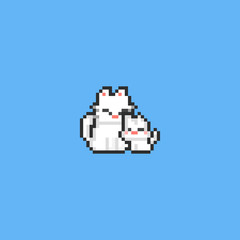 Pixel mother cat with little kitty.8bit.