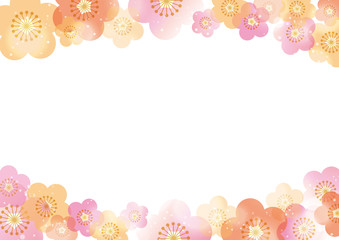 梅　花　和風　フレーム　ピンク　オレンジ