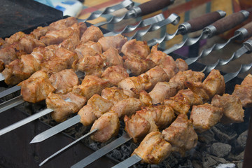 shish kebab grilled over charcoal