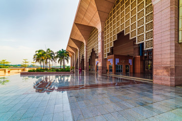 Kuala Lumpur/Malaysia: 22 April 2019: beautiful dome lid pink Masjid Putra Putra Mosque Muslim...