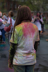 Fototapeta premium People celebrating Colors Holi festival. Beautiful happy young people. Holi india design concept.