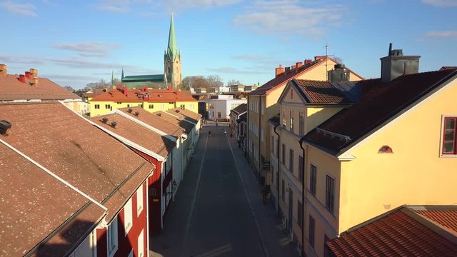 Aerial view of old historical Linkoping city in Sweden.