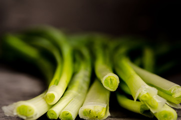 Green onions or chives on black background