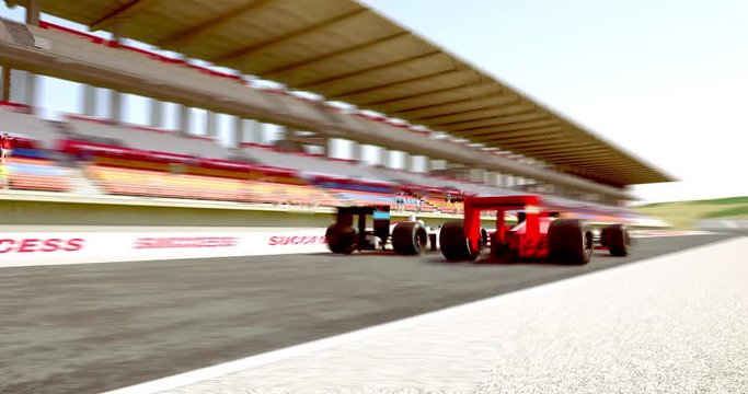 Group Of Formula One Racing Cars Crossing Finish Line - High Quality 4K 3D Render