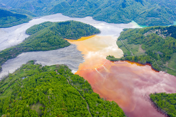Aerial view of a big waste decanting lake
