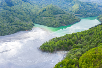 Fototapeta na wymiar Aerial view of a big waste decanting lake