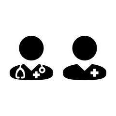 Health icon vector male doctor and patient person profile avatar for medical care in glyph pictogram illustration