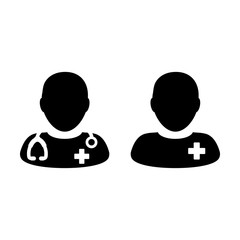Doctor and patient icon male person profile avatar for medical treatment in glyph pictogram illustration