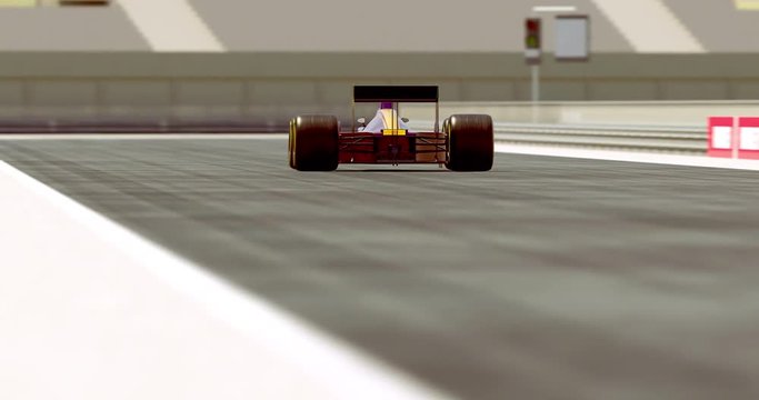 Formula One Racing Car Crossing Finish Line And Winning The Race - High Quality 4K 3D Animation Depth Of Field