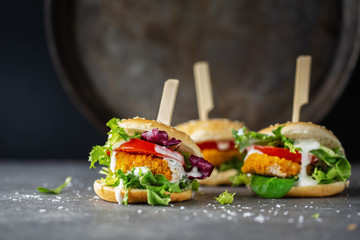 Burger with chicken patty and vegetables