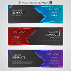 Abstract horizontal business banner geometric shapes design web set template background or header Templates place for text.