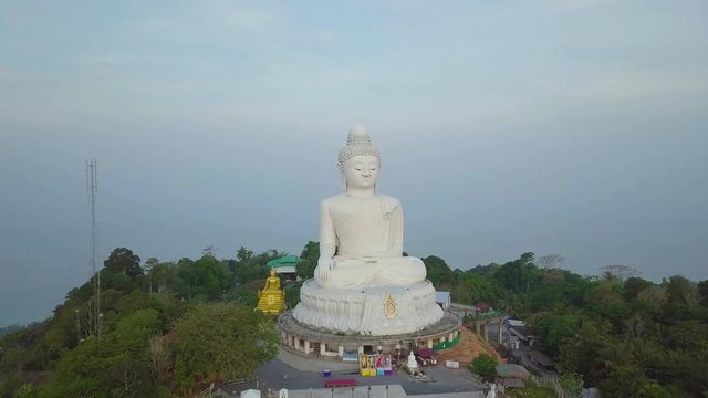 Aerial Shot Of Big Buddha Marble Statue In Phuket, Thailand.