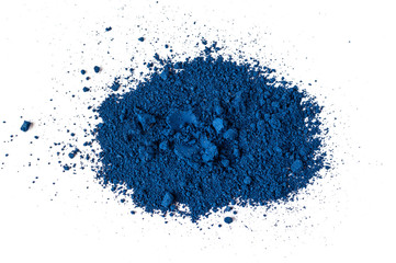 Natural dark blue colored matt pigment. Loose cosmetic powder. Eyeshadow matt pigment isolated on a...