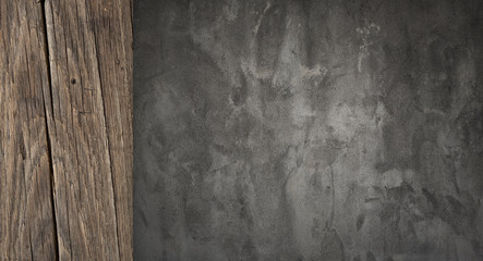 Dark Concrete with Wooden Board Panoramic Wide Background